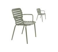 Lot de 2 chaises de jardin avec accoudoirs en aluminium vert - VONDEL