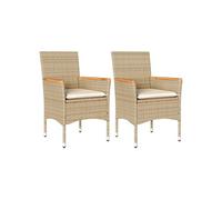 vidaXL Lot de 2 Chaises de Jardin avec Coussins, Sièges avec Accoudoirs, Fauteuils avec Dossier, Meubles de Terrasse, Moderne, Beige Résine Tressée