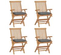 Tuinstoelen 4 st met grijze kussens massief teakhout3065633