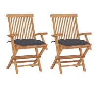 Lot de 2 Chaises de Jardin avec Coussins Siège Anthracite Bois de Teck vidaXL