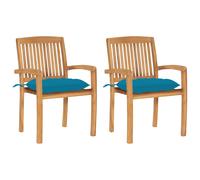 Lot de 2 Chaises de Jardin avec Coussins Siège Bleu Bois de Teck Massif vidaXL