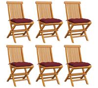 Vidaxl Chaises De Jardin Avec Coussins Bordeaux 8 Pcs Teck Massif