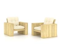 Lot de 2 Chaises de Jardin avec Coussins Sièges Crème Pin Imprégné vidaXL