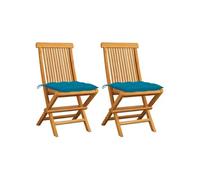 Vidaxl Chaises De Jardin 2 Pcs Avec Coussins Bleu Clair Teck Massif Bleu