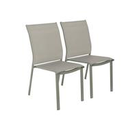 Lot de 2 chaises de jardin CLEVELAND empilables aluminium et textilene kaki. 64.5 x 45.5 x 89.5 cm