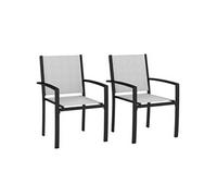 Outsunny – Lot de 2 chaises de jardin empilables avec accoudoirs, cadre acier, textilène gris clair