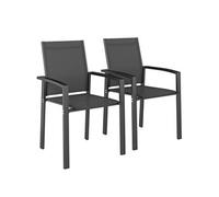 Lot de 2 chaises de jardin empilables grand confort alu textilène anthracite