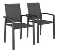 Outsunny Lot de 2 chaises de jardin Grand Confort empilables aluminium et textilène Anthracite