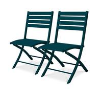 Lot de 2 chaises de jardin en aluminium - Bleu canard - MARIUS