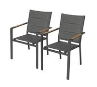 Lot de 2 chaises de jardin en aluminium et textilène gris - Oviala