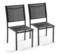 Lot de 2 chaises de jardin en aluminium et textilène noir Ajaccio - Oviala