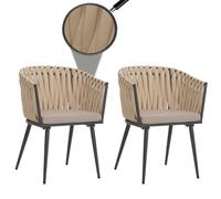 Lot De 2 Chaises De Jardin En Aluminium Hwc-N38, Chaise D'extérieur Avec Accoudoirs, Olefin Corde Tressée Rope Crème Coussin Marron Clair Gris