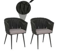 Lot De 2 Chaises De Jardin En Aluminium Hwc-N38, Chaise D'extérieur Avec Accoudoirs, Olefin Corde Tressée Rope Anthracite Coussin Gris Clair Gris