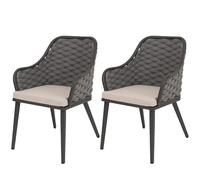 Set De 2 Chaises De Jardin En Aluminium Hwc-O16, Chaise D'extérieur, Olefin (200 G/M²) Corde Tressée Rope Anthracite Coussin Taupe Gris