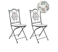 Beliani Lot de 2 Chaises de Jardin en Métal Pliables Fer Forgé Carreaux de Mosaïque Céramique Noir Collio