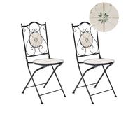 Lot de 2 Chaises de Jardin en Métal Pliantes Fer Forgé Carreaux de Mosaïque Céra