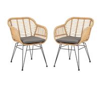 Lot de 2 chaises de jardin extérieur en rotin synthétique et pieds en métal noir