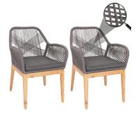 Set De 2 Chaises De Jardin Hwc-H56b, Fauteuil Outdoor Chaise Avec Accoudoirs, Résistant Aux Intempéries Corde Tressée Bois Acacia Gris Coussin Anthracite Gris