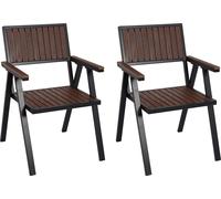 lot de 2 chaises de jardin HWC-J95, chaise de balcon chaise, revêtement extérieur, aluminium imitation bois ~ châssis noir, brun foncé