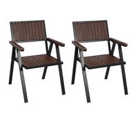 Lot de 2 chaises de jardin HWC-J95, revêtement extérieur, aluminium aspect bois ~ châssis noir, marron foncé