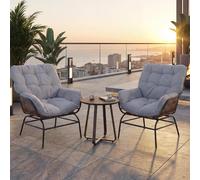 Lot De 2 Chaises De Jardin Hwc-P75, Fauteuils De Jardin, Fauteuils Lounge, Tissu 220 G/M² Polyrotin Métal Gris Foncé, Rembourrage Gris Clair Gris
