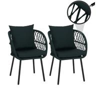 Lot De 2 Chaises De Jardin Hwc-Q38, Fauteuils De Jardin Avec Accoudoirs, Structure En Aluminium Tressé Rope Structure Noire, Rembourrage Vert