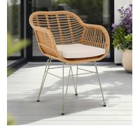 Lot de 2 chaises de jardin PARAMO, imitation rotin brun et beige fauteuil d'extérieur pour terrasse ou balcon
