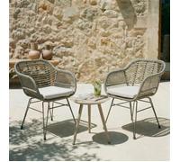 Lot de 2 chaises de jardin PARAMO, imitation rotin gris fauteuil d'extérieur pour terrasse ou balcon résistant aux UV