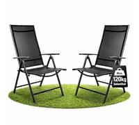 Lot de 2 chaises de jardin pliantes à dossier haut - Charge maximale : 120 kg - Noir - Réglable en 7 positions - Résistant aux intempéries - Pour jardin, terrasse et camping - Chaise de balcon pliable