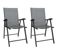 Lot de 2 chaises de jardin pliantes Outsunny, chaises de jardin pliantes avec dossier haut et accoudoirs, ensemble de chaises d'extérieur pliantes en Texteline respirante avec structure métallique
