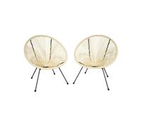 Lot de 2 chaises de jardin pliantes style acapulco rétro beige