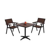 Lot De 2 Chaises De Jardin + Table De Jardin Hwc-J95 Outdoor, Alu Aspect Bois Noir, Marron Foncé Marron