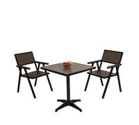 Mendler Lot de 2 chaises de Jardin + Table de Jardin HWC-J95, revêtement Gastro Outdoor, alu Aspect Bois - Noir, Gris