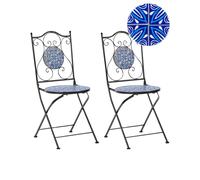Lot de 2 Chaises de Jardin Vintage en Métal Extérieur Motif Mosaïque Bleue Cadre