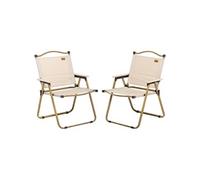 Lot de 2 chaises de plage camping pliantes - poignée - structure acier aspect bois oxford beige