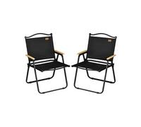 Outsunny Lot de 2 chaises de camping pliantes, poignée, structure acier aspect bois, Oxford Noir