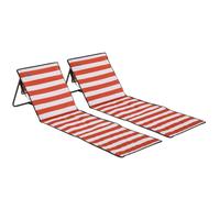 Lot de 2 chaises de plage pliables & réglables, 142x51x40cm, Transat avec sac de transport, Rouge