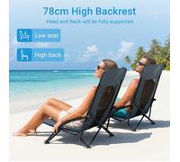 Lot de 2 Chaises de plage pliables,Siège d'extérieur,Dossier haut,avec sac de transport,Porte-gobelet,Charge 150 kg (2xChaises,Gris)