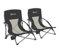 Outsunny Lot de 2 chaises de plage pliantes, 2,2kg, dossier maille, sac, porte-gobelet, Noir