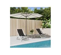 vidaXL Chaises de plage pliantes 360168 – Lot de 2, Aluminium & Textilène, Hauteur réglable, Noir