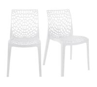 Lot de 2 chaises de repas blanches ajourées et empilables - GRUYER 2 Meubletmoi