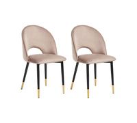 Lot de 2 Chaises de Repas Rétro Glamour en Velours Taupe et Pieds en Métal Noir