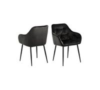 - Lot de 2 Chaises de salle à manger avec accoudoirs effet velours - Marron et Noir - Florie
