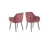 Toilinux - Lot de 2 Chaises de salle à manger avec accoudoirs effet velours - Rose et Noir - Florie rose G