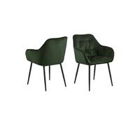 - Lot de 2 Chaises de salle à manger avec accoudoirs effet velours - Vert sapin et Noir - Florie
