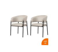 Lot de 2 chaises de salle à manger avec accoudoirs tissus beige - pieds en métal noir - LOU