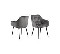 - Lot de 2 Chaises de salle à manger avec accoudoisr effet velours - Gris et Noir - Florie