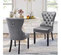 Lot de 2 Chaises de Salle à Manger,Chaise de Cuisine avec Pieds en Chêne,Assise et Dossier en Velours,47x50x97cm,Gris