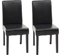 lot de 2 chaises de salle à manger Chaise de cuisine Littau ~ cuir, noir, pieds foncés