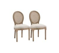 HOMCOM Lot de 2 chaises salle à mange beige Chaises bois sculpté médaillon vintage Style Louis XVI patiné Dossier cannage Aspect Lin | Aosom France